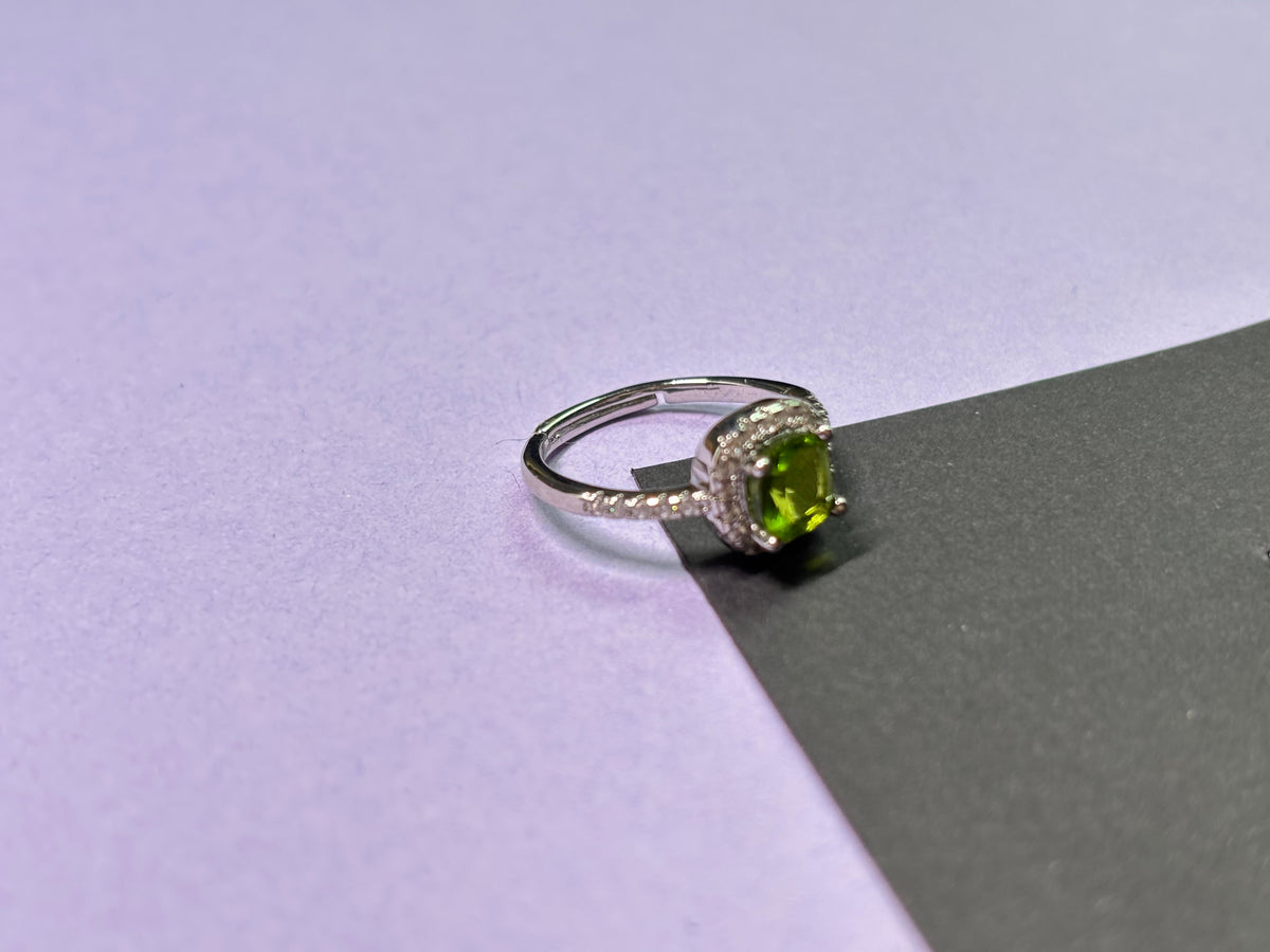 Green Peridot Crystal Ring